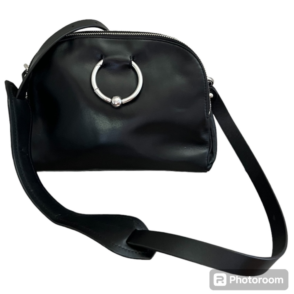 Rebecca Minkoff Black Leather Crossbody with Silver Ring Detail